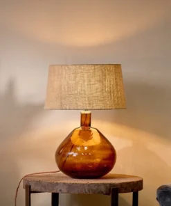 Nkuku Living Room Baba Glass Lamp - Burnt Amber - Large Wide