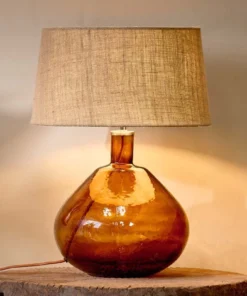 Nkuku Living Room Baba Glass Lamp - Burnt Amber - Large Wide