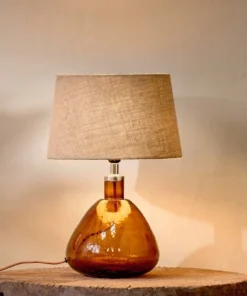 Nkuku Baba Glass Lamp - Burnt Amber - Small Wide