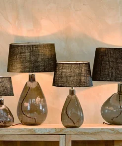 Nkuku Baba Green Smoke Glass Lamp - Small Wide