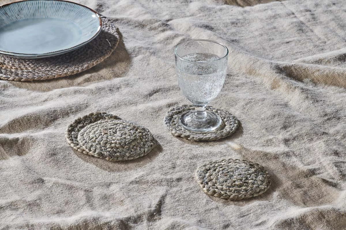 Nkuku Braided Hemp Coaster - Soft Grey (Set Of 4) Hemp Rugs & Accessories 3 Nkuku Braided Hemp Coaster - Soft Grey (Set Of 4) Hemp Rugs & Accessories