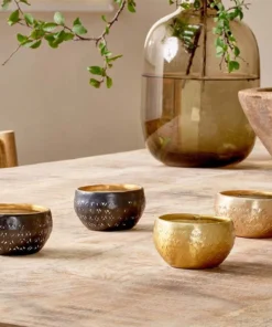 Nkuku New Arrivals Darani Tealights - Black & Antique Brass (Set Of 2)