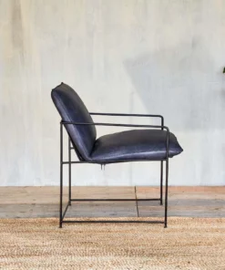 Nkuku Living Room Durium Leather Lounger - Aged Black