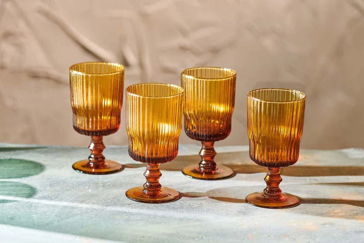 Nkuku Tableware Fali Wine Glass - Amber (Set Of 4) 3 Nkuku Tableware Fali Wine Glass - Amber (Set Of 4)
