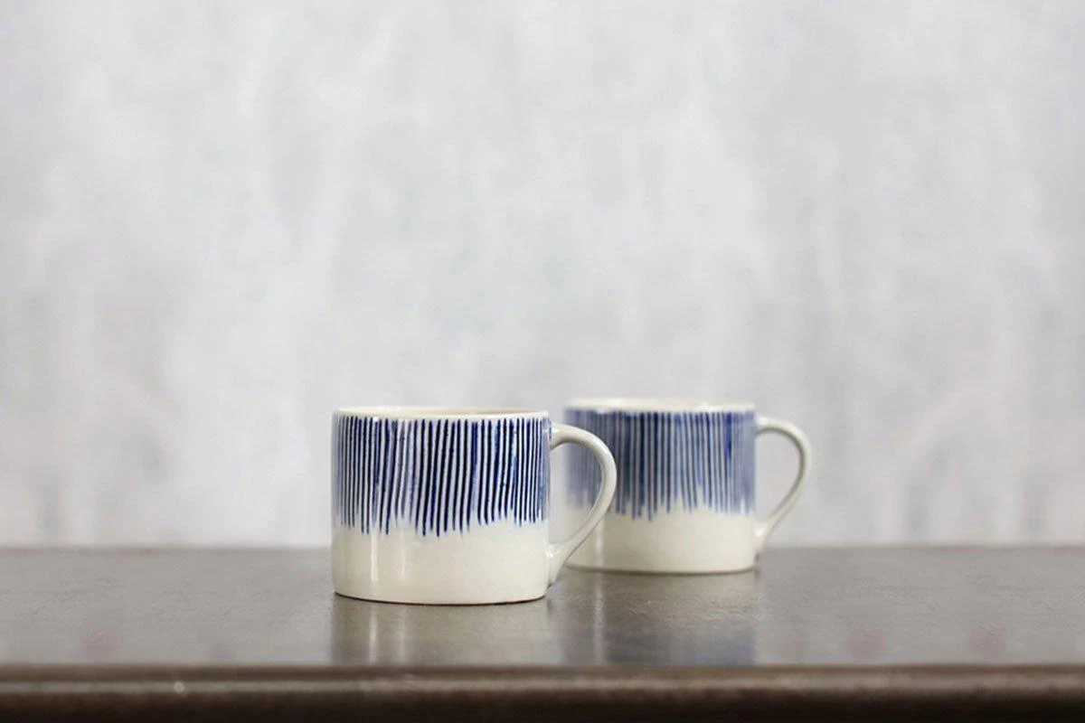 Nkuku Tableware Karuma Ceramic Small Mug - Blue & White (Set Of 2) 3 Nkuku Tableware Karuma Ceramic Small Mug - Blue & White (Set Of 2)