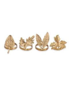 Nkuku Leaf Brass Napkin Rings Table Accessories