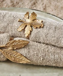 Nkuku Leaf Brass Napkin Rings Table Accessories
