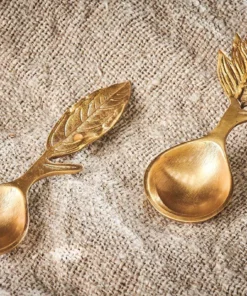 Nkuku Leaf Small Spoon Gift Set - Antique Brass (Set Of 2)