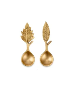 Nkuku Leaf Small Spoon Gift Set - Antique Brass (Set Of 2)