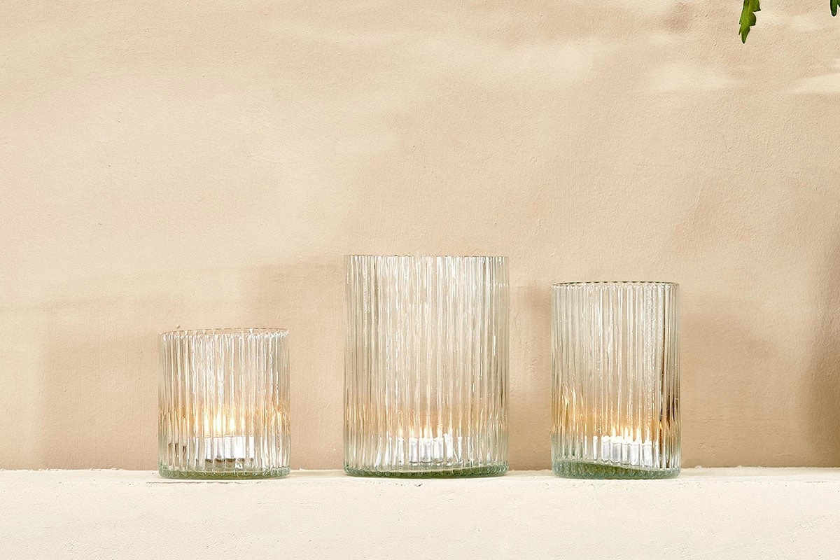 Nkuku New Arrivals Malana Recycled Glass Candle Holder - Clear 3 Nkuku New Arrivals Malana Recycled Glass Candle Holder - Clear