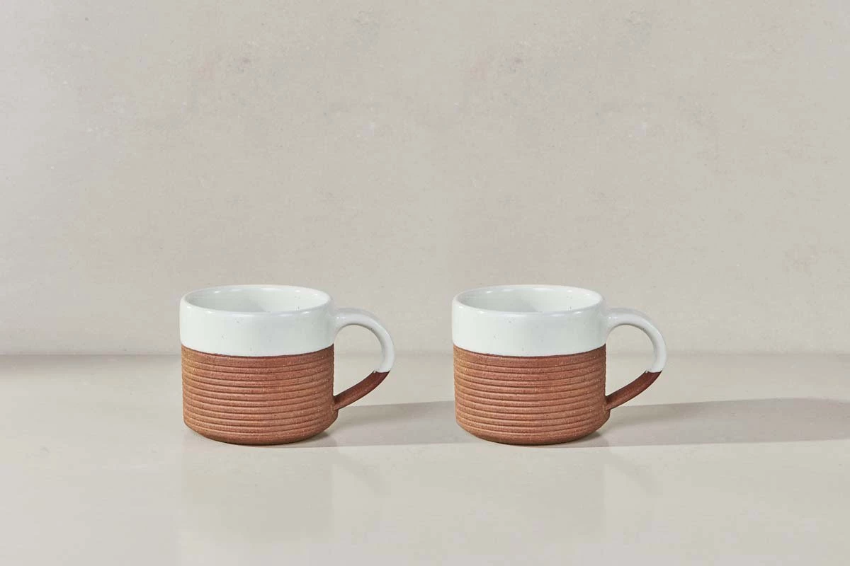 Nkuku Mali Ribbed Coffee Mug - White (Set Of 2) Tableware 3 Nkuku Mali Ribbed Coffee Mug - White (Set Of 2) Tableware