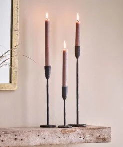 Nkuku Mbata Brass Candlestick - Antique Black