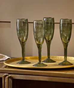 Nkuku Mila Tall Champagne Glass - Dark Emerald (Set Of 4) Tableware
