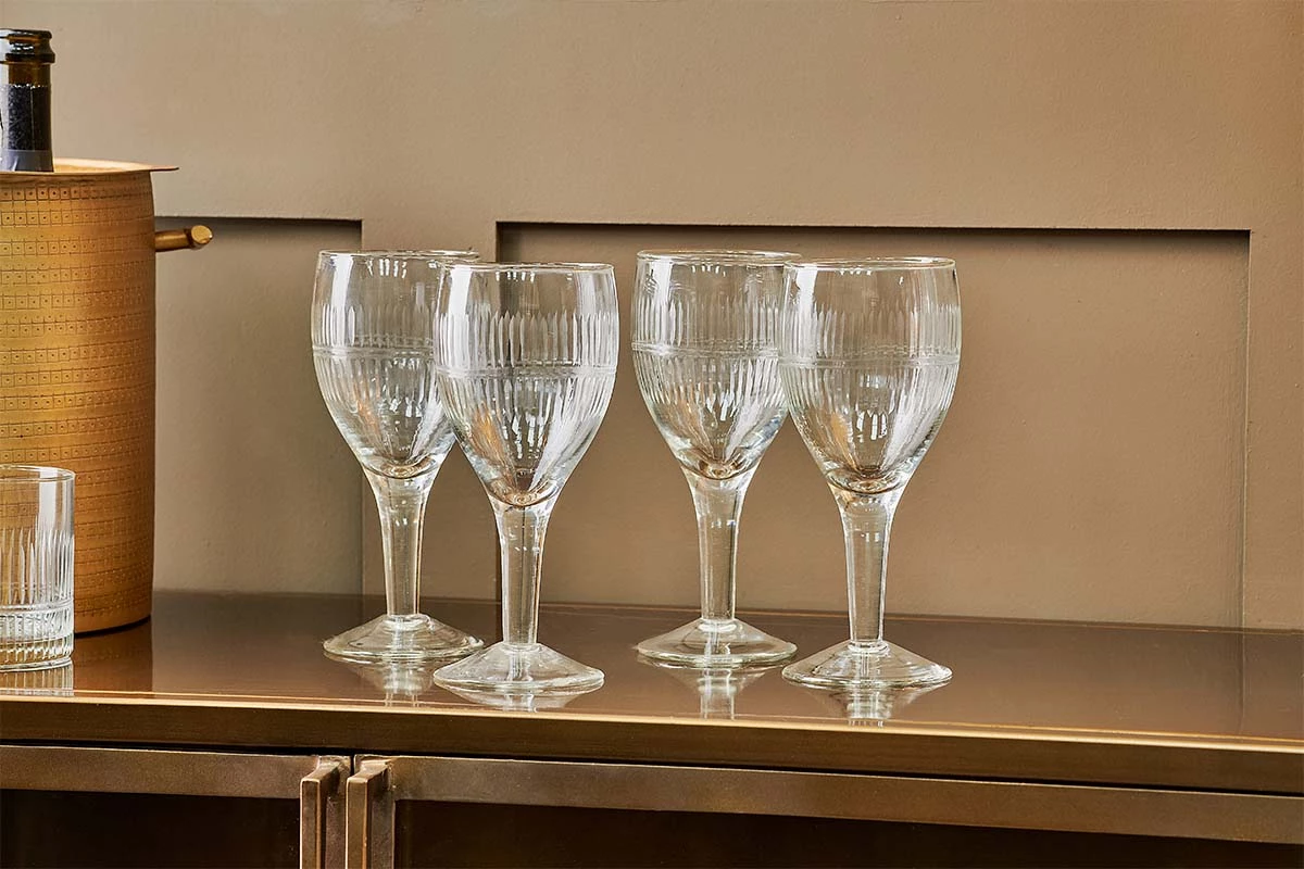 Nkuku Mila Wine Glass - Clear (Set Of 4) Tableware 3 Nkuku Mila Wine Glass - Clear (Set Of 4) Tableware