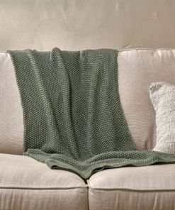 Nkuku Moss Stitch Cotton Throw - Forest Green