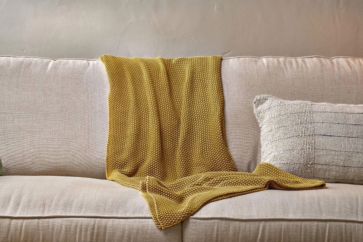 Nkuku Moss Stitch Cotton Throw - Mustard Home Accessories 3 Nkuku Moss Stitch Cotton Throw - Mustard Home Accessories