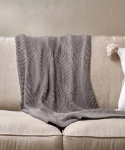 Nkuku Moss Stitch Cotton Throw - Pewter
