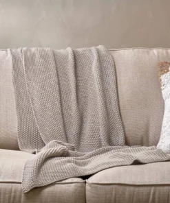 Nkuku Moss Stitch Cotton Throw - Stone Home Accessories