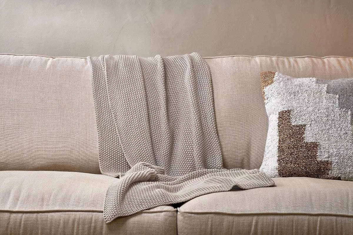 Nkuku Moss Stitch Cotton Throw - Stone Home Accessories 3 Nkuku Moss Stitch Cotton Throw - Stone Home Accessories
