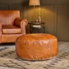 Nkuku Nadu Leather Pouf - Large Living Room