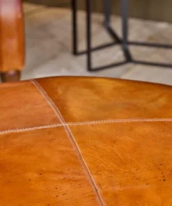 Nkuku Nadu Leather Pouf - Large Living Room
