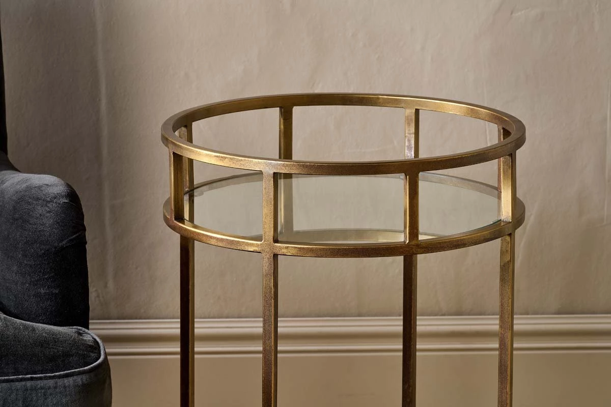 Nkuku Nakuru Iron & Glass Drinks Table - Brass Living Room 4 Nkuku Nakuru Iron & Glass Drinks Table - Brass Living Room