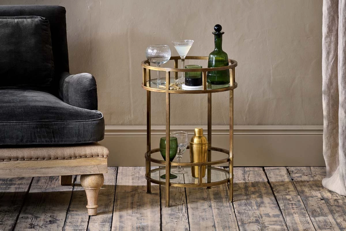 Nkuku Nakuru Iron & Glass Drinks Table - Brass Living Room 3 Nkuku Nakuru Iron & Glass Drinks Table - Brass Living Room