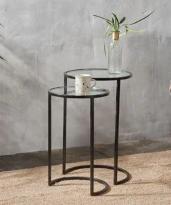 Nkuku Nakuru Iron & Glass Side Table Set (Set Of 2) Living Room