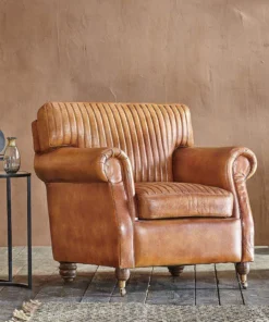 Nkuku Narwana Leather Ribbed Armchair Living Room