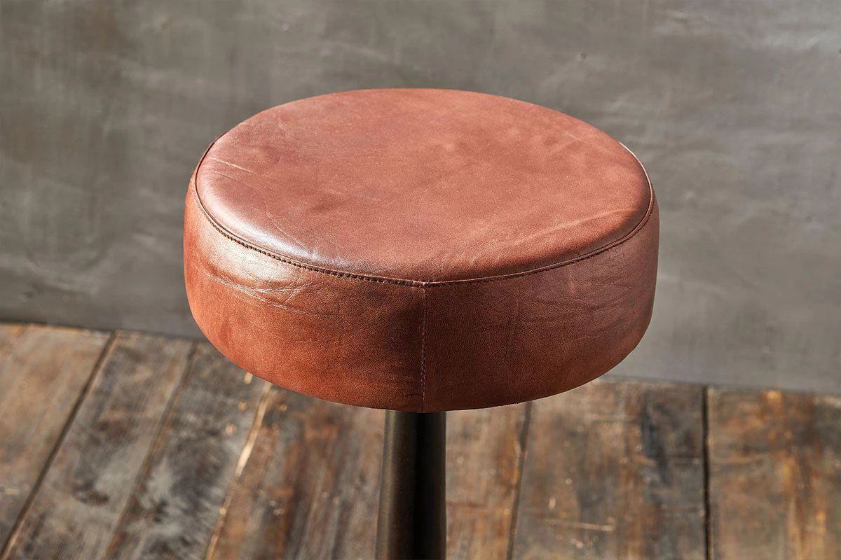 Nkuku Kitchen & Dining Room Narwana Leather Round Stool 4 Nkuku Kitchen & Dining Room Narwana Leather Round Stool