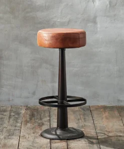 Nkuku Kitchen & Dining Room Narwana Leather Round Stool