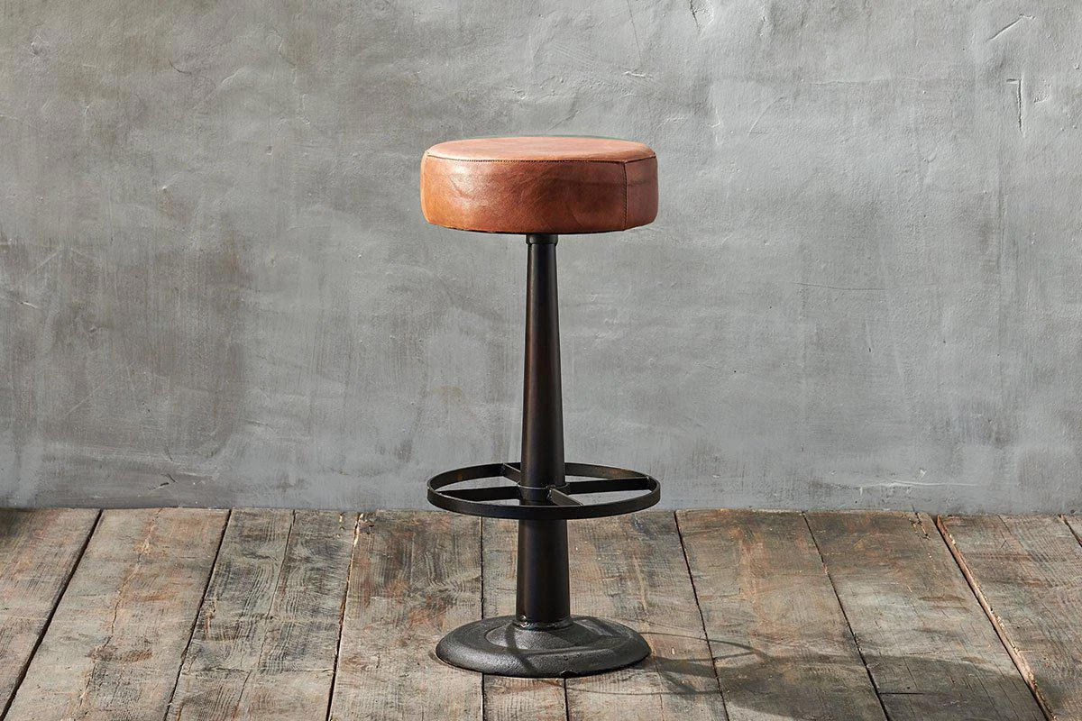 Nkuku Kitchen & Dining Room Narwana Leather Round Stool 3 Nkuku Kitchen & Dining Room Narwana Leather Round Stool