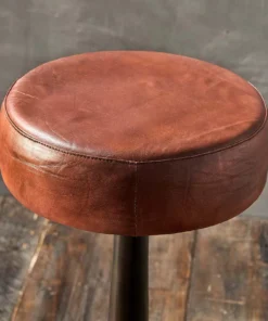 Nkuku Kitchen & Dining Room Narwana Leather Round Stool - Chocolate Brown