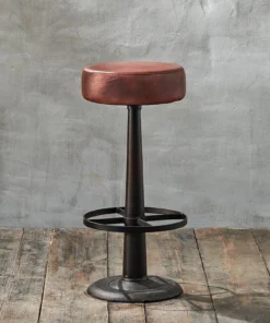 Nkuku Kitchen & Dining Room Narwana Leather Round Stool - Chocolate Brown