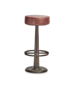 Nkuku Kitchen & Dining Room Narwana Leather Round Stool - Chocolate Brown