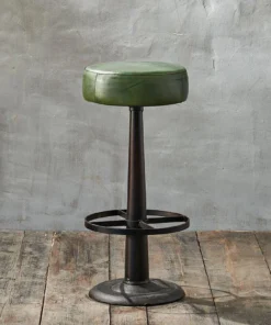 Nkuku Narwana Leather Round Stool - Rich Green Kitchen & Dining Room