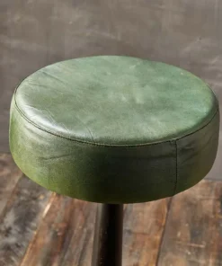 Nkuku Narwana Leather Round Stool - Rich Green Kitchen & Dining Room