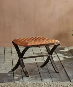 Nkuku Narwana Ribbed Leather Footstool Living Room