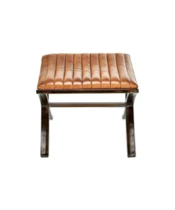 Nkuku Narwana Ribbed Leather Footstool Living Room