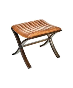 Nkuku Narwana Ribbed Leather Footstool Living Room