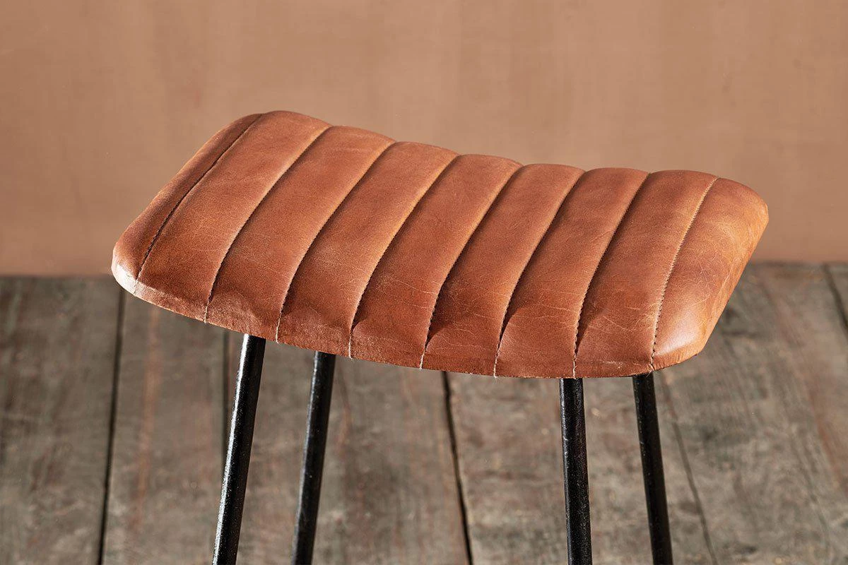 Nkuku Kitchen & Dining Room Narwana Ribbed Leather Stool - Small 4 Nkuku Kitchen & Dining Room Narwana Ribbed Leather Stool - Small