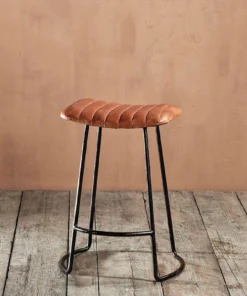 Nkuku Kitchen & Dining Room Narwana Ribbed Leather Stool - Small