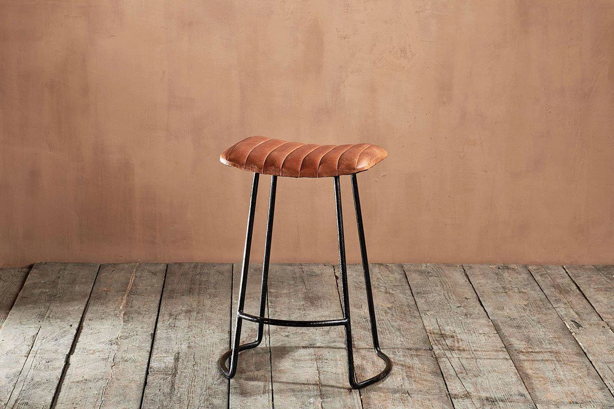 Nkuku Kitchen & Dining Room Narwana Ribbed Leather Stool - Small 3 Nkuku Kitchen & Dining Room Narwana Ribbed Leather Stool - Small