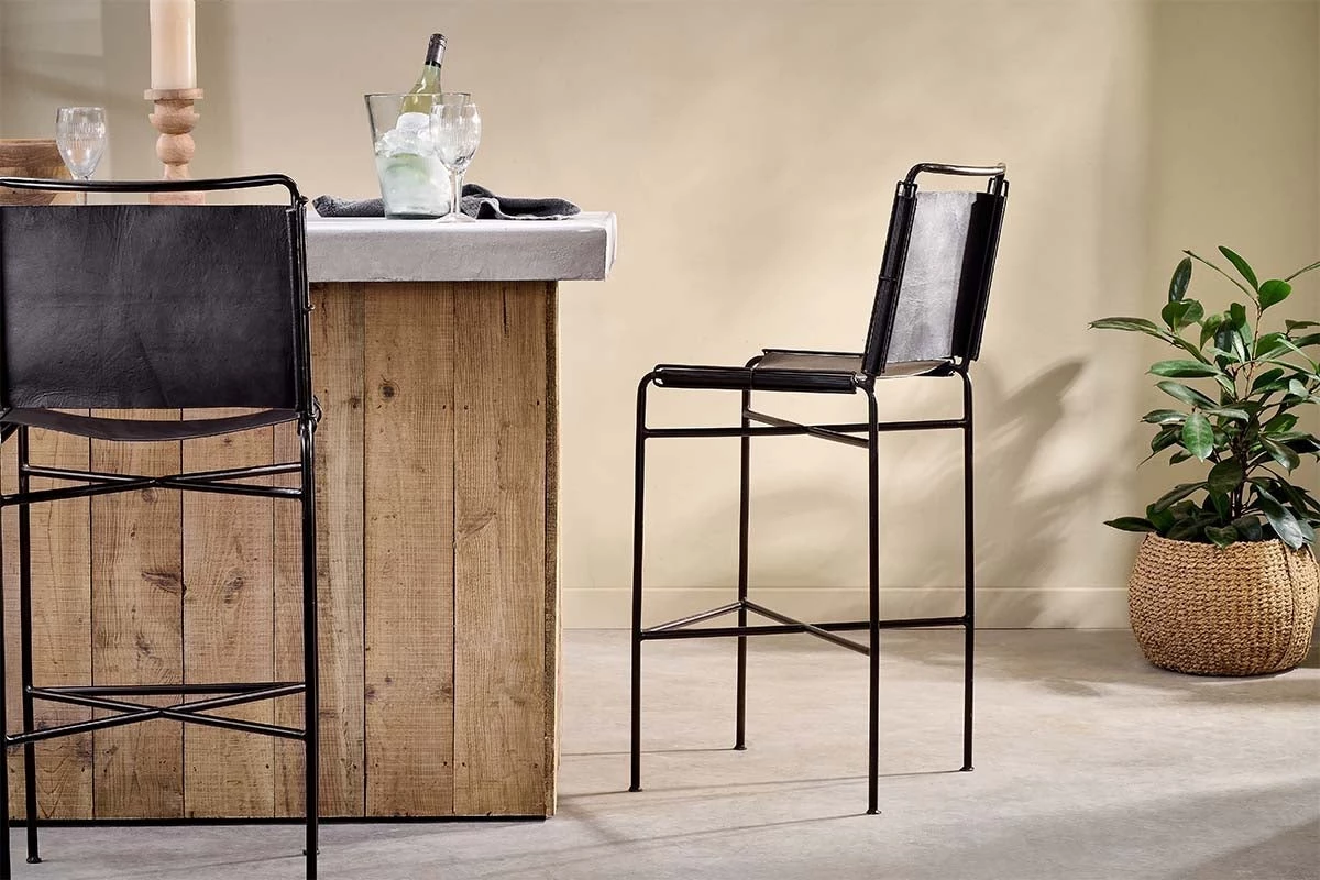 Nkuku Nirmi Leather Sling Back Bar Chair - Charcoal 5 Nkuku Nirmi Leather Sling Back Bar Chair - Charcoal