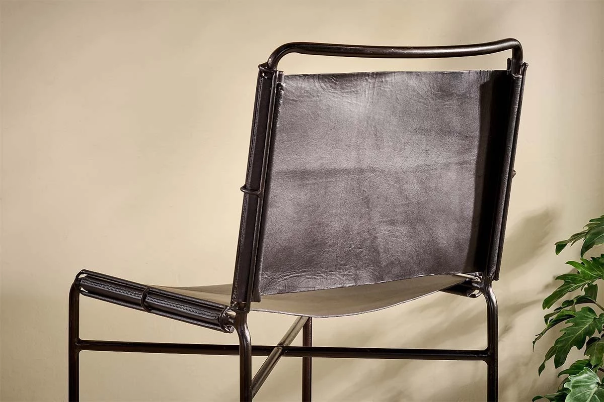 Nkuku Nirmi Leather Sling Back Bar Chair - Charcoal 7 Nkuku Nirmi Leather Sling Back Bar Chair - Charcoal