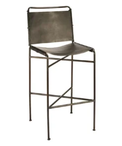 Nkuku Nirmi Leather Sling Back Bar Chair - Charcoal 18 Nkuku Nirmi Leather Sling Back Bar Chair - Charcoal