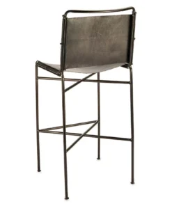 Nkuku Nirmi Leather Sling Back Bar Chair - Charcoal 19 Nkuku Nirmi Leather Sling Back Bar Chair - Charcoal
