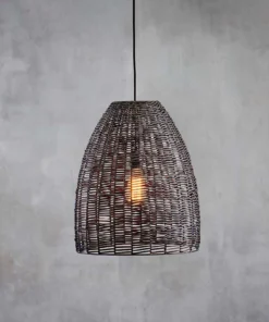 Nkuku Noko Black Wicker Conical Pendant - Medium
