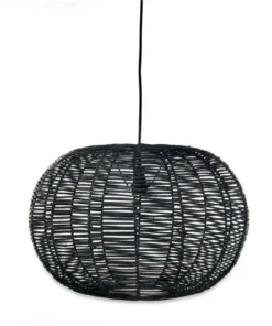 Nkuku Noko Black Wicker Round Pendant - Large