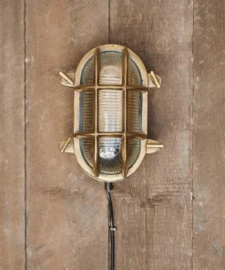 Nkuku Oshi Brass Oval Outdoor Bulkhead Light - Brass Outdoor Lighting